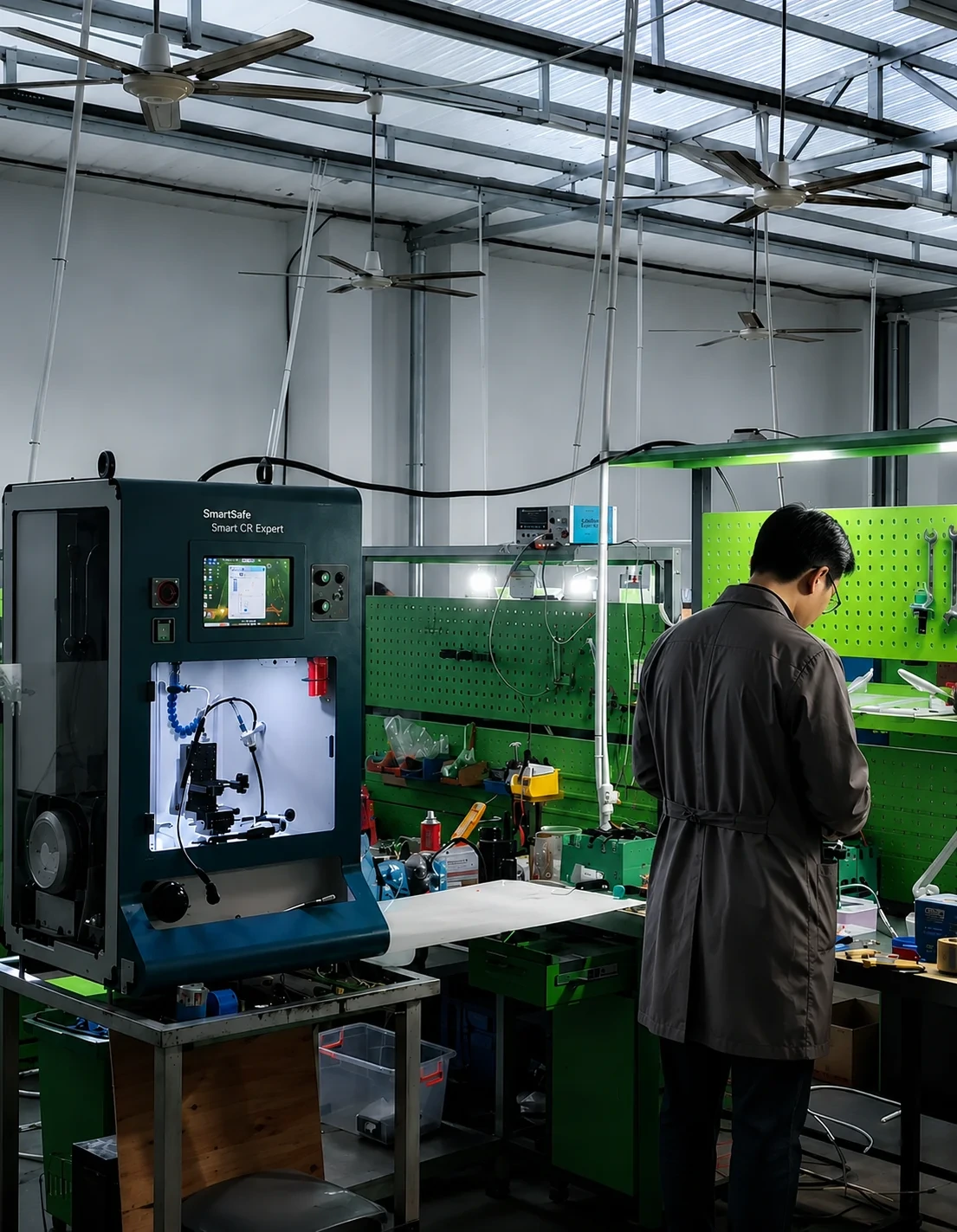 Professional diesel injector testing workshop and common rail injector inspection