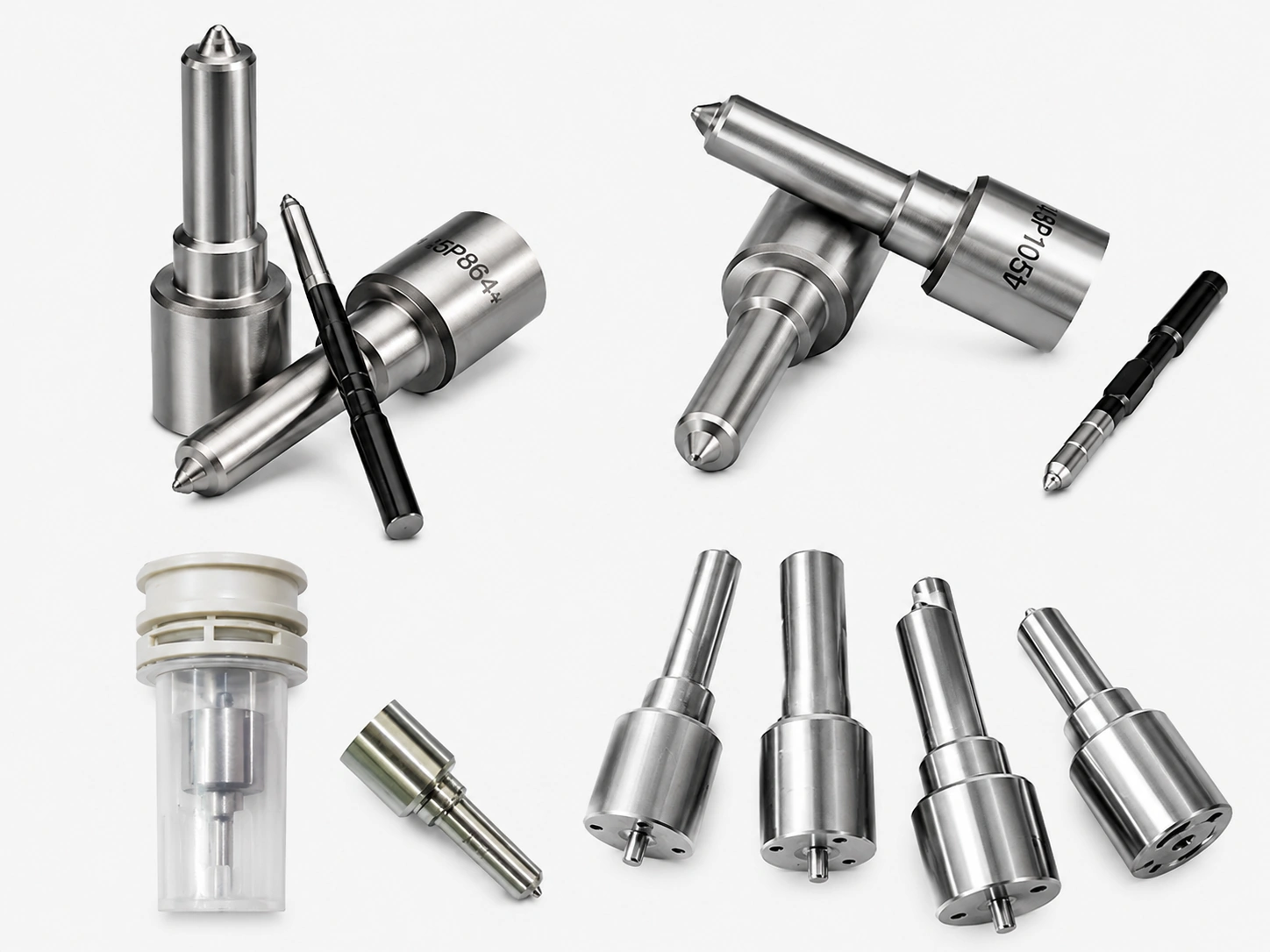 Diesel injector control valves and nozzles for common rail fuel systems