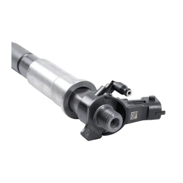 0445115047 Bosch Piezo Diesel Fuel Injector - Angle View 0445115047 Bosch piezo diesel fuel injector, remanufactured injector for selected diesel engine applications